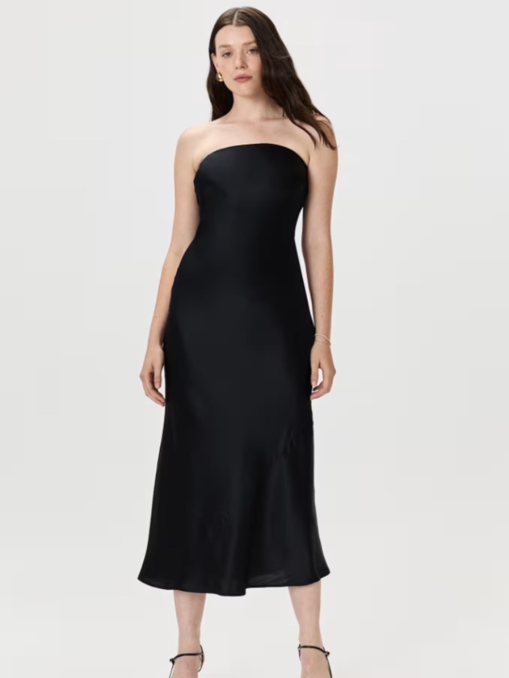 Quince 100% Washable Silk Strapless Midi Dress - Black